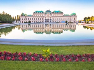 Belvedere park in Vienna water reflection view