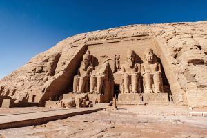 Panoramic view with the entrance to Abu Simbel Great Temple in A