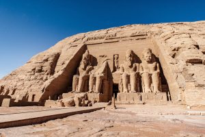 Panoramic view with the entrance to Abu Simbel Great Temple in A