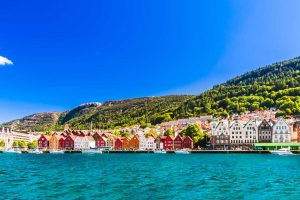 View on wooden houses of old own of bryggen in Norway